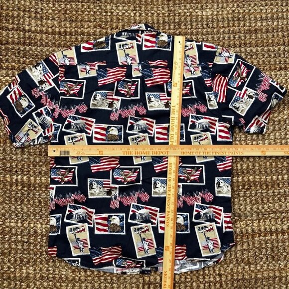 USA Flag America Themed Button Down Print Shirt (Large) Cotton Traders Red White - Picture 3 of 5